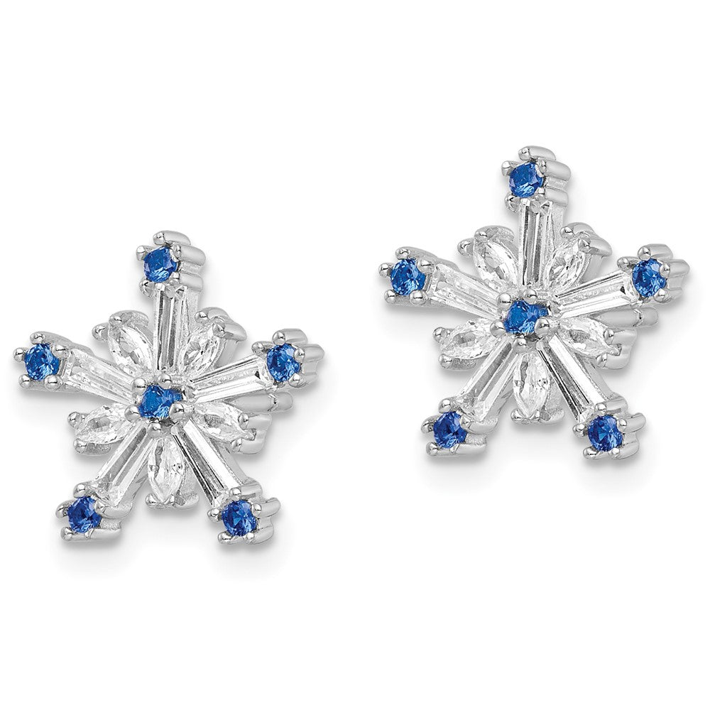 Sterlingsilber Rhodiniert Poliert Blau & Weiß Zirkonia Schneeflocke Stecker Earr