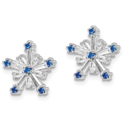 Sterlingsilber Rhodiniert Poliert Blau & Weiß Zirkonia Schneeflocke Stecker Earr