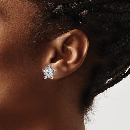 Sterlingsilber Rhodiniert Poliert Blau & Weiß Zirkonia Schneeflocke Stecker Earr