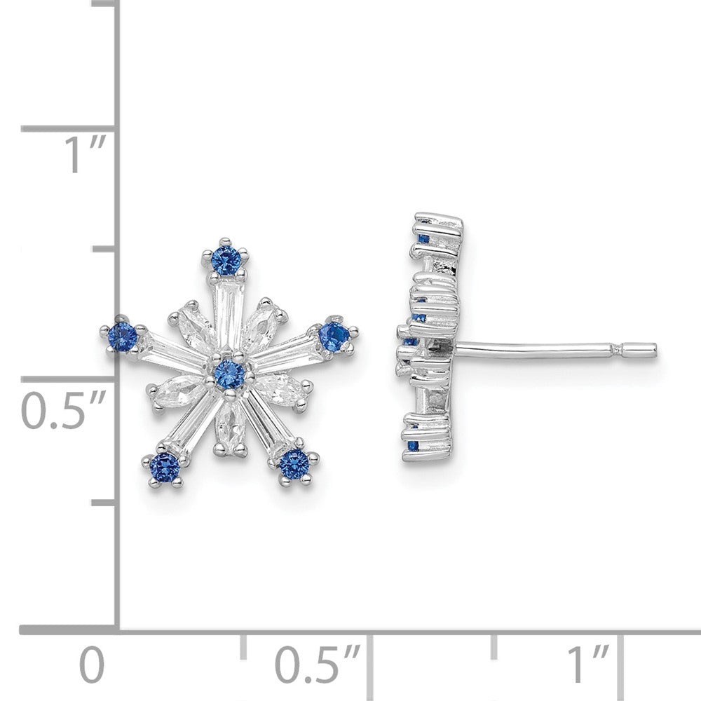 Sterlingsilber Rhodiniert Poliert Blau & Weiß Zirkonia Schneeflocke Stecker Earr