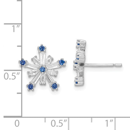 Sterlingsilber Rhodiniert Poliert Blau & Weiß Zirkonia Schneeflocke Stecker Earr