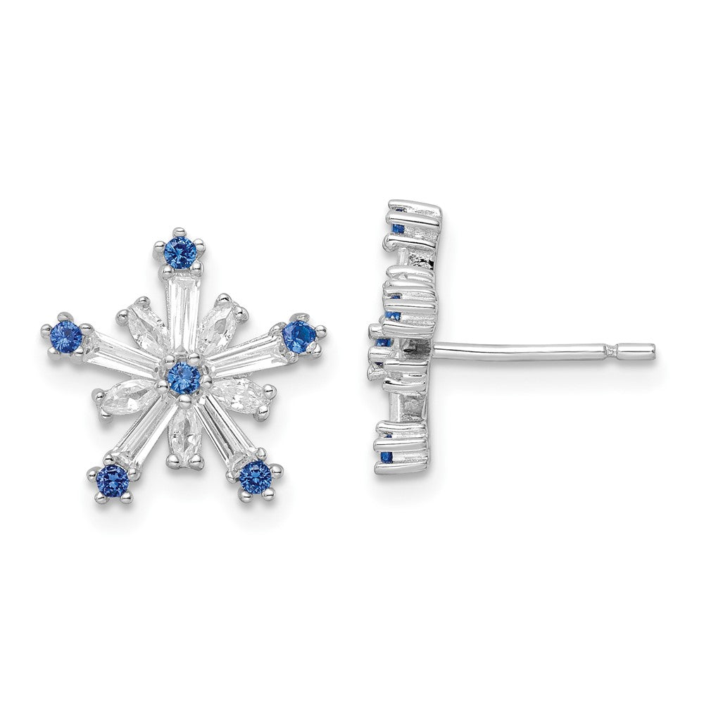 Sterlingsilber Rhodiniert Poliert Blau & Weiß Zirkonia Schneeflocke Stecker Earr