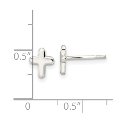 Sterlingsilber Poliert Lateinisch Kreuz Ohrstecker