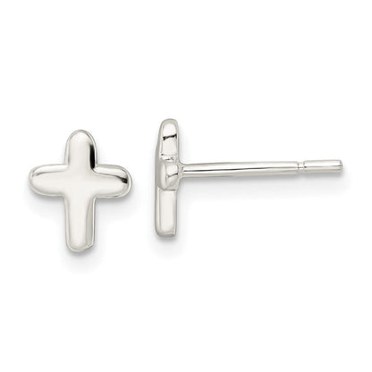 Sterlingsilber Poliert Lateinisch Kreuz Ohrstecker