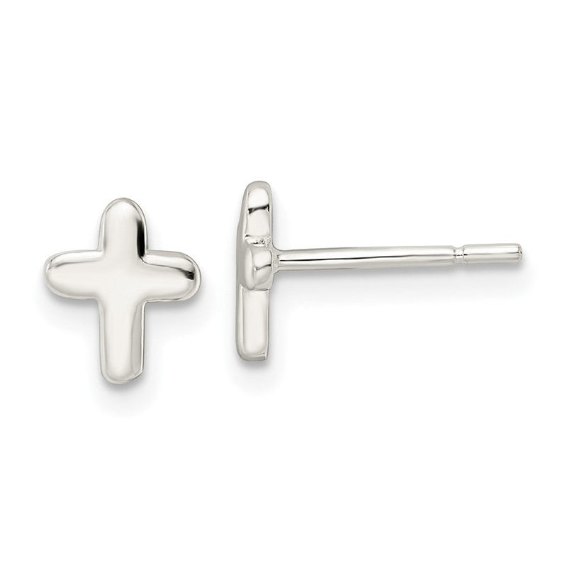 Sterlingsilber Poliert Lateinisch Kreuz Ohrstecker