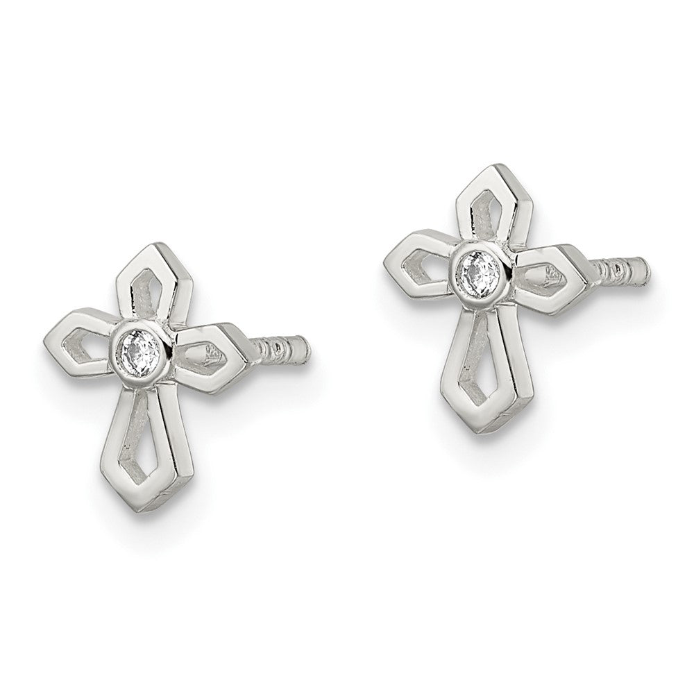 Sterlingsilber Poliert Zirkonia Passion Kreuz Ohrstecker