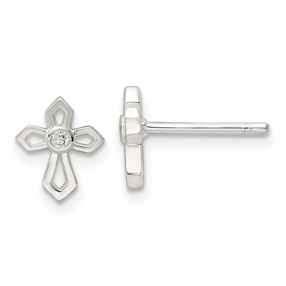 Sterlingsilber Poliert Zirkonia Passion Kreuz Ohrstecker