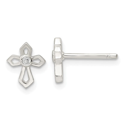 Sterlingsilber Poliert Zirkonia Passion Kreuz Ohrstecker