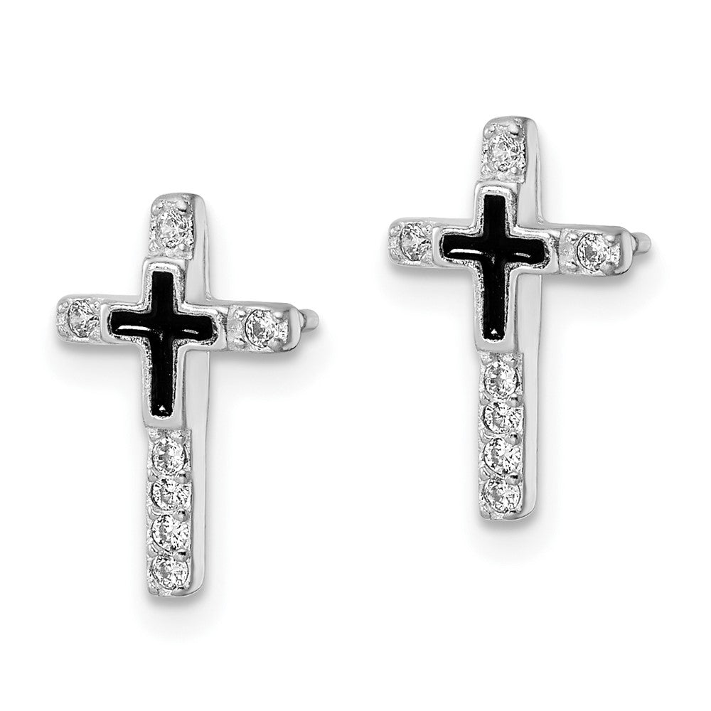 Sterlingsilber Rhodiniert Emaille Zirkonia Kreuz Ohrstecker