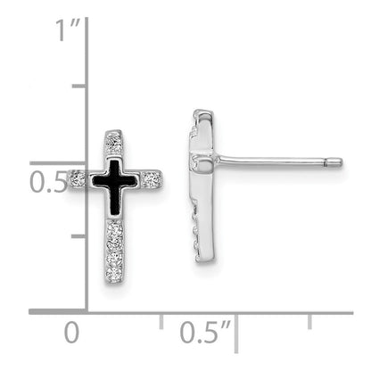 Sterlingsilber Rhodiniert Emaille Zirkonia Kreuz Ohrstecker