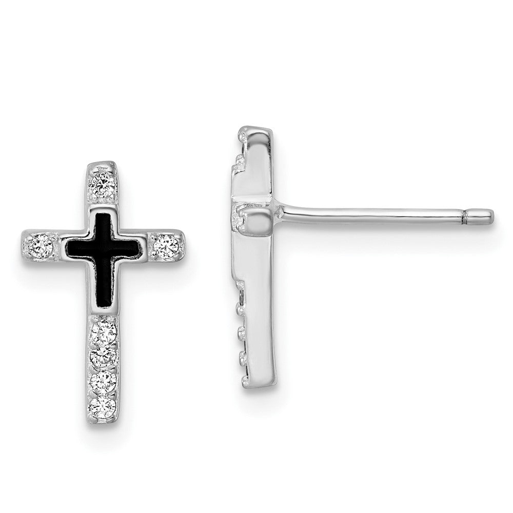 Sterlingsilber Rhodiniert Emaille Zirkonia Kreuz Ohrstecker