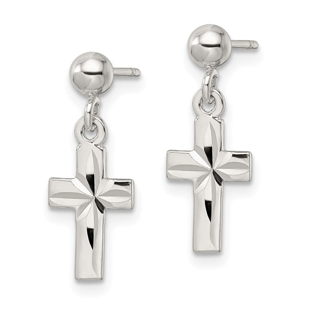 Sterlingsilber Poliert und Diamantiert Lateinisch Kreuz Stecker Ohrhänger