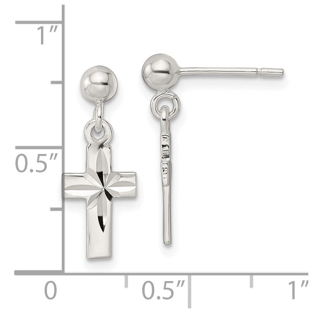 Sterlingsilber Poliert und Diamantiert Lateinisch Kreuz Stecker Ohrhänger