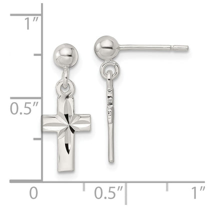 Sterlingsilber Poliert und Diamantiert Lateinisch Kreuz Stecker Ohrhänger