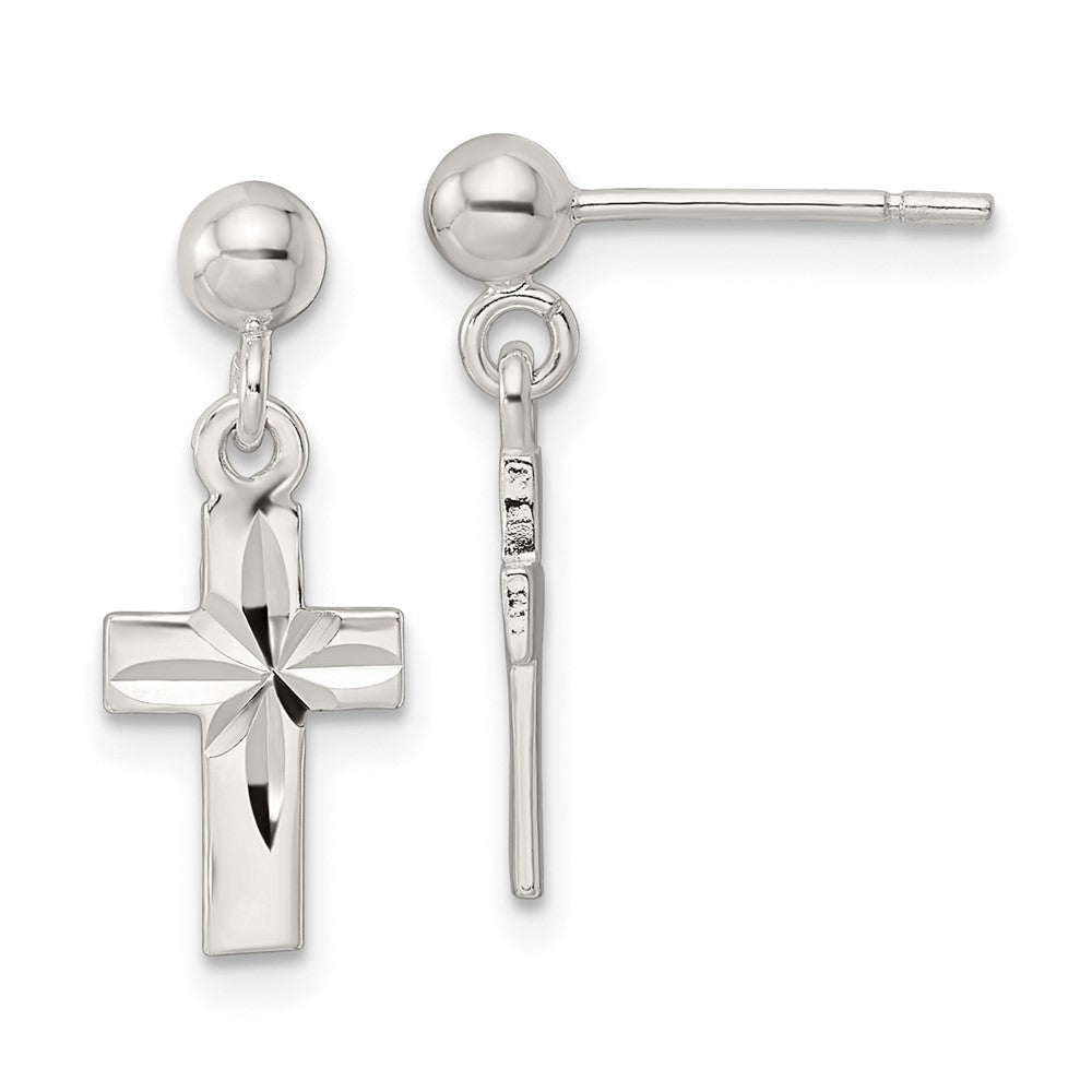 Sterlingsilber Poliert und Diamantiert Lateinisch Kreuz Stecker Ohrhänger