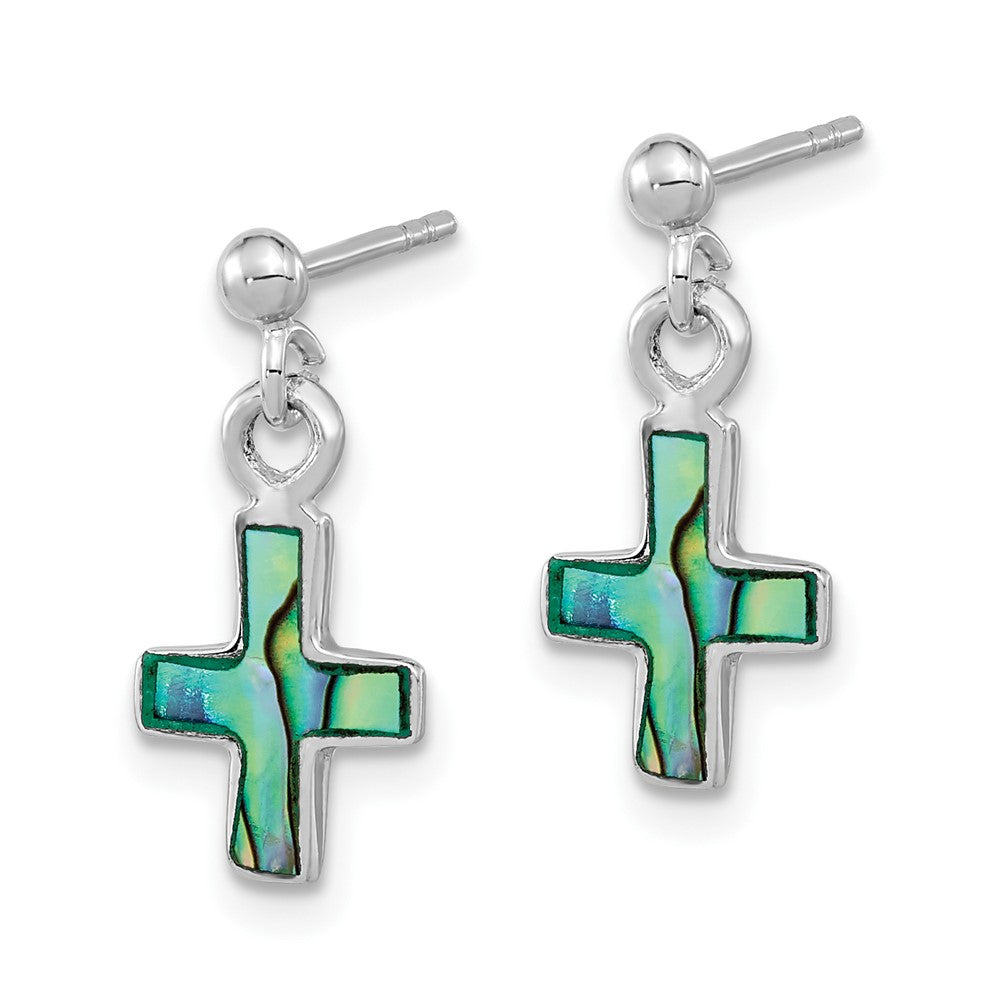 Sterlingsilber Rhodiniert Poliert Abalone Kreuz Hängend Ohrstecker