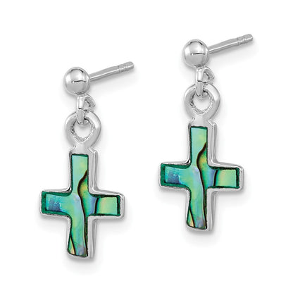 Sterlingsilber Rhodiniert Poliert Abalone Kreuz Hängend Ohrstecker