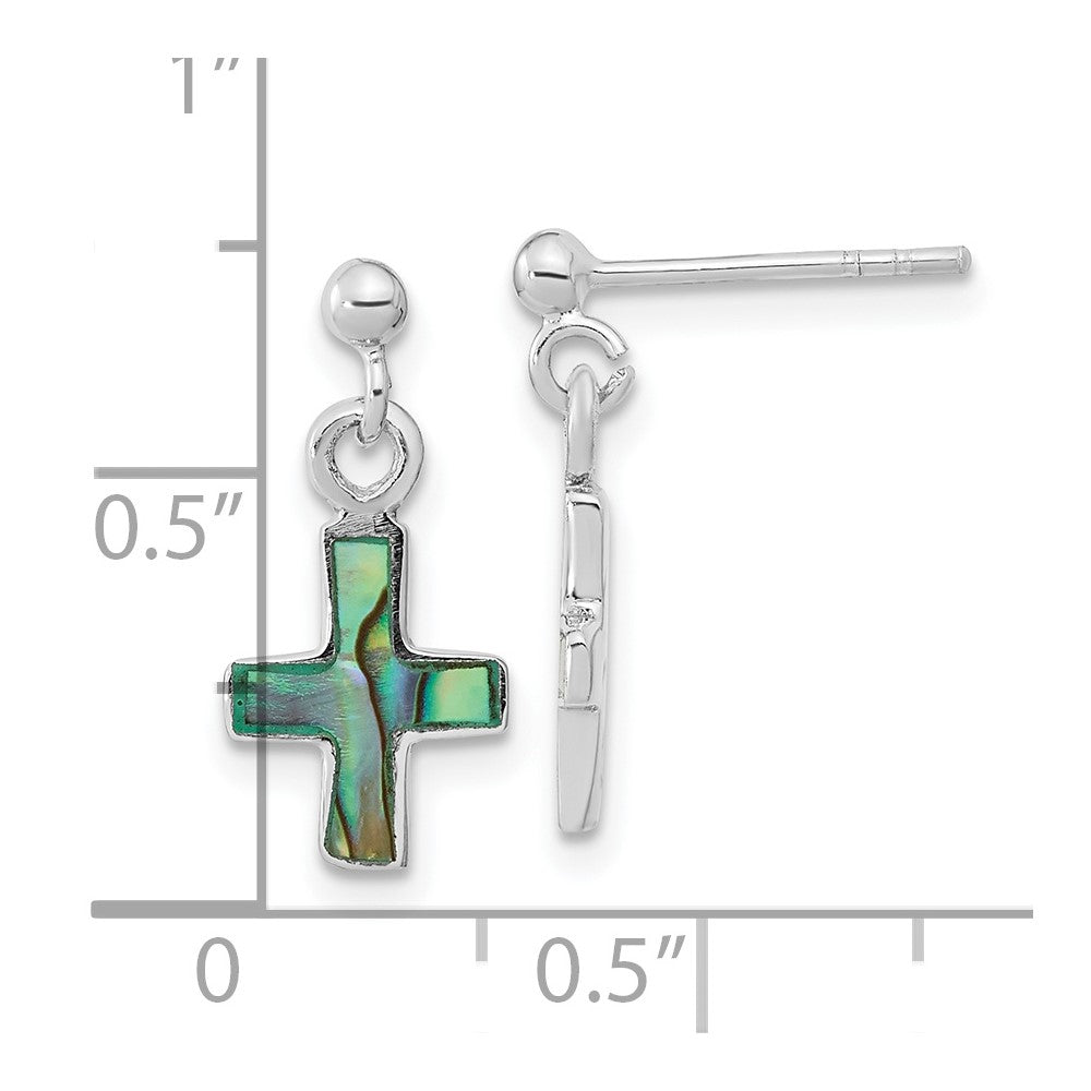 Sterlingsilber Rhodiniert Poliert Abalone Kreuz Hängend Ohrstecker