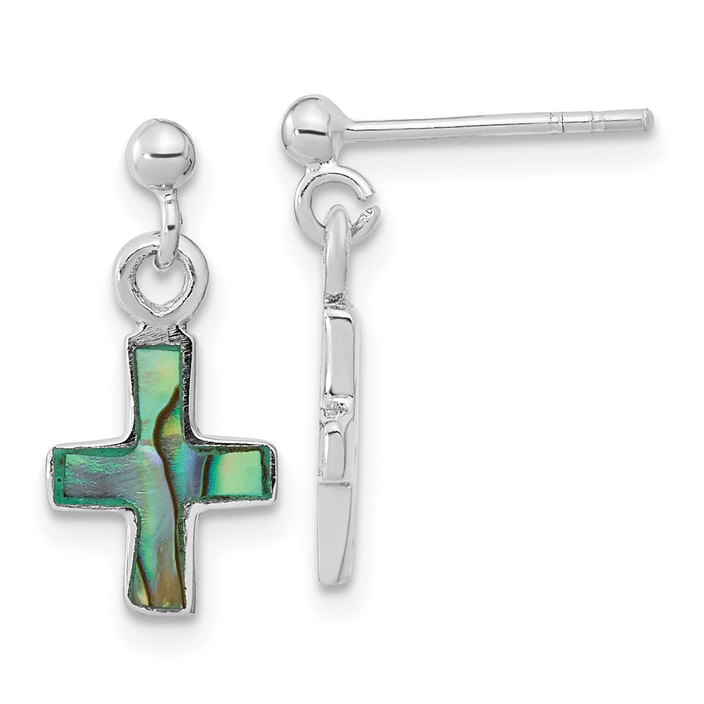 Sterlingsilber Rhodiniert Poliert Abalone Kreuz Hängend Ohrstecker