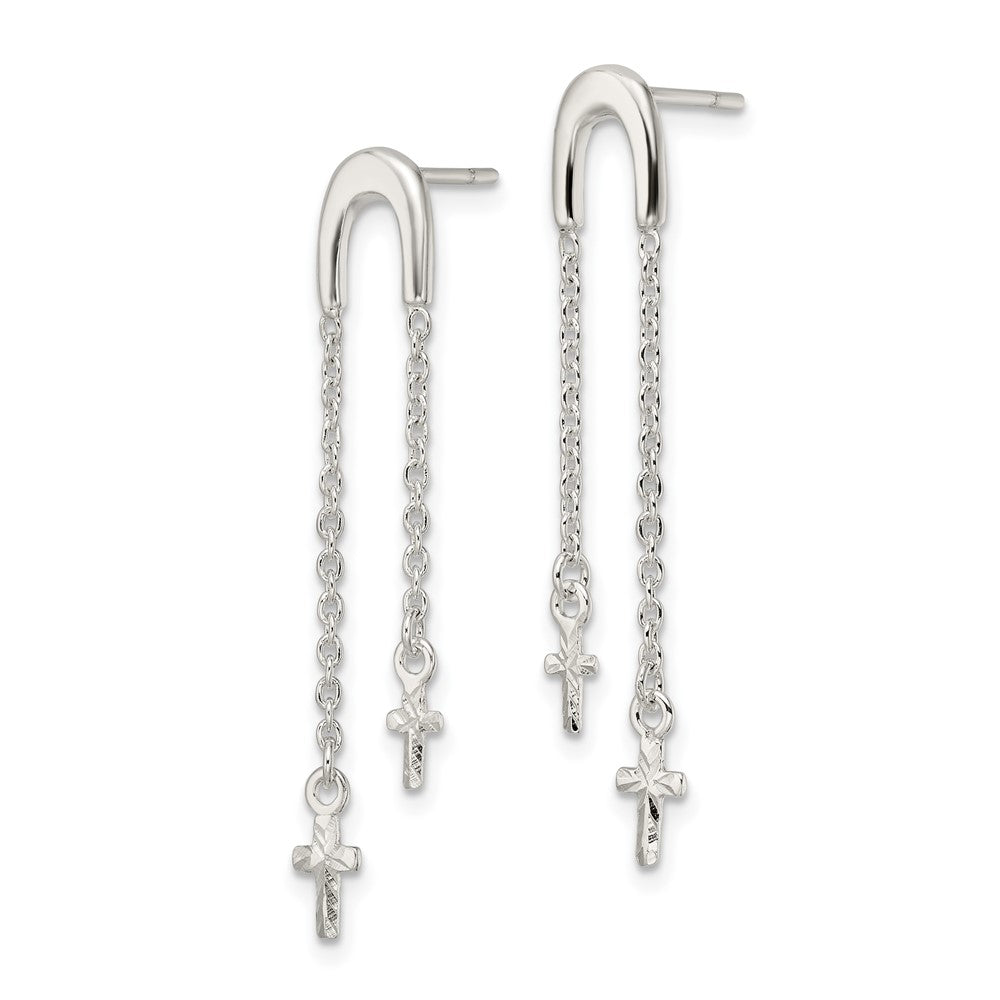 Sterlingsilber Poliert & Diamantiert Kreuz Multi-chain Stecker Ohrhänger