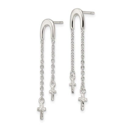 Sterlingsilber Poliert & Diamantiert Kreuz Multi-chain Stecker Ohrhänger