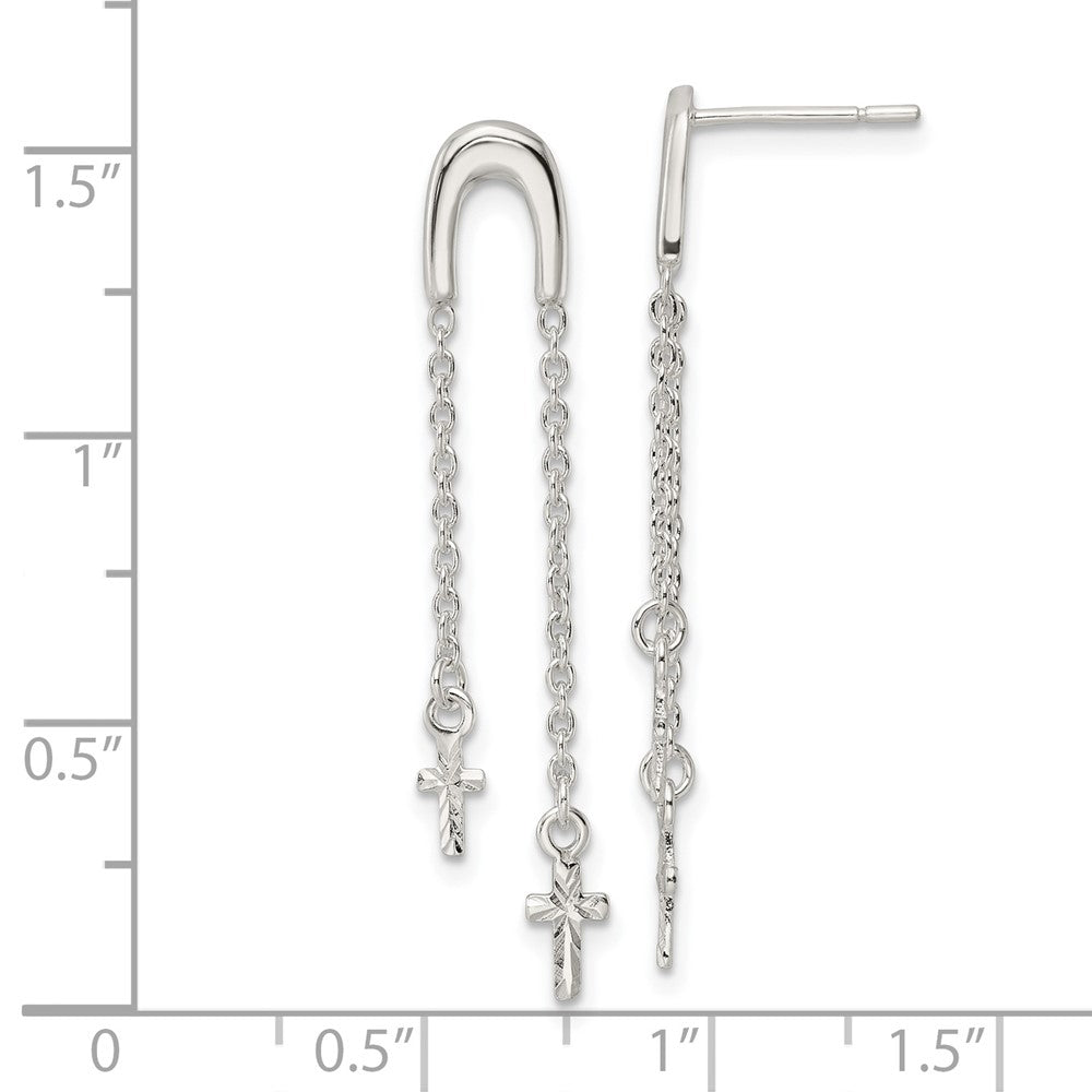 Sterlingsilber Poliert & Diamantiert Kreuz Multi-chain Stecker Ohrhänger
