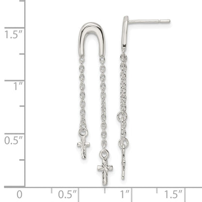Sterlingsilber Poliert & Diamantiert Kreuz Multi-chain Stecker Ohrhänger
