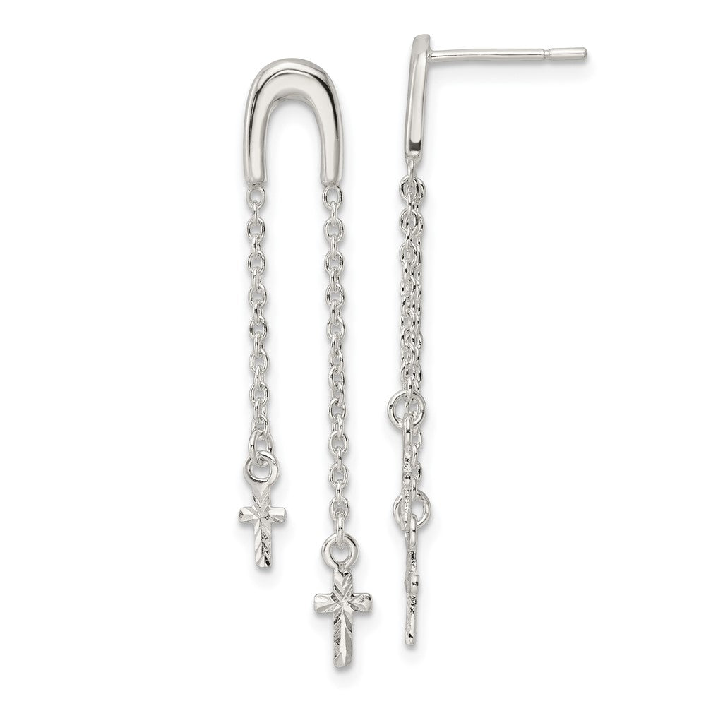 Sterlingsilber Poliert & Diamantiert Kreuz Multi-chain Stecker Ohrhänger