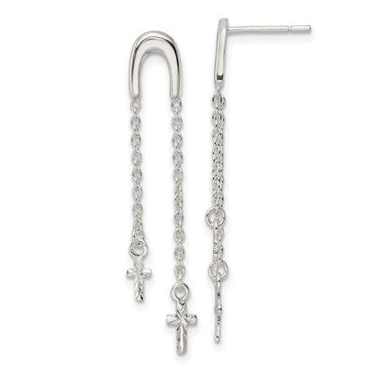 Sterlingsilber Poliert & Diamantiert Kreuz Multi-chain Stecker Ohrhänger