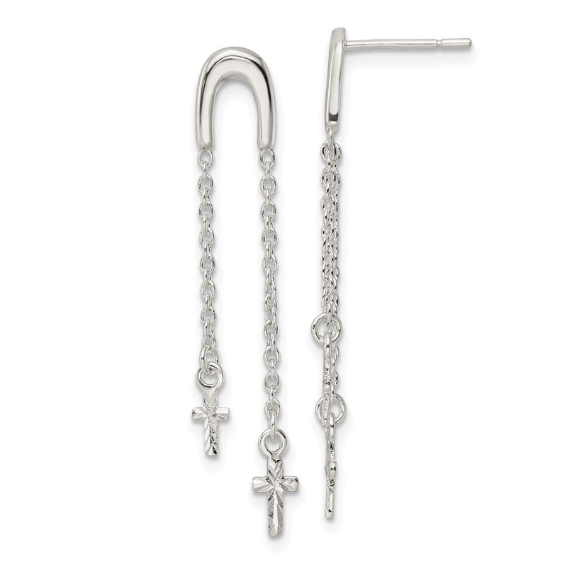 Sterlingsilber Poliert & Diamantiert Kreuz Multi-chain Stecker Ohrhänger