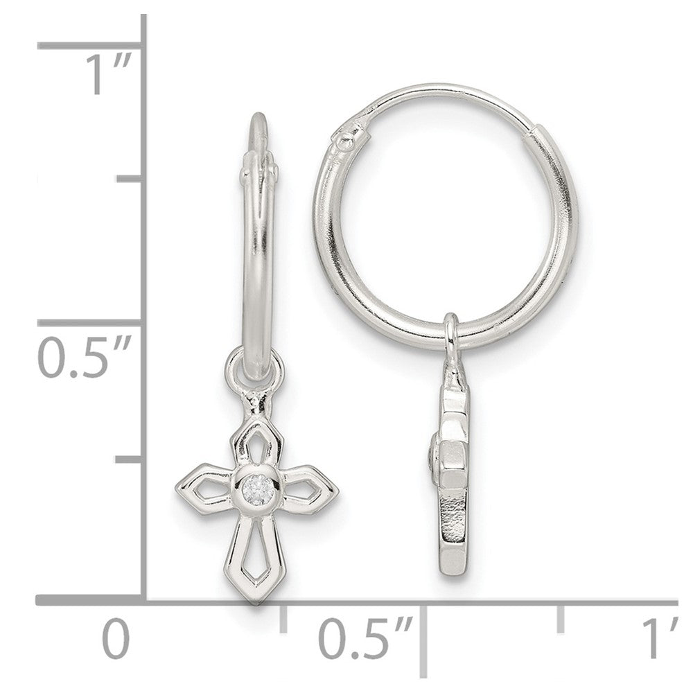 Sterlingsilber Poliert Zirkonia Passion Kreuz Hängend Endlos Creolen