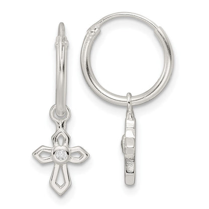 Sterlingsilber Poliert Zirkonia Passion Kreuz Hängend Endlos Creolen