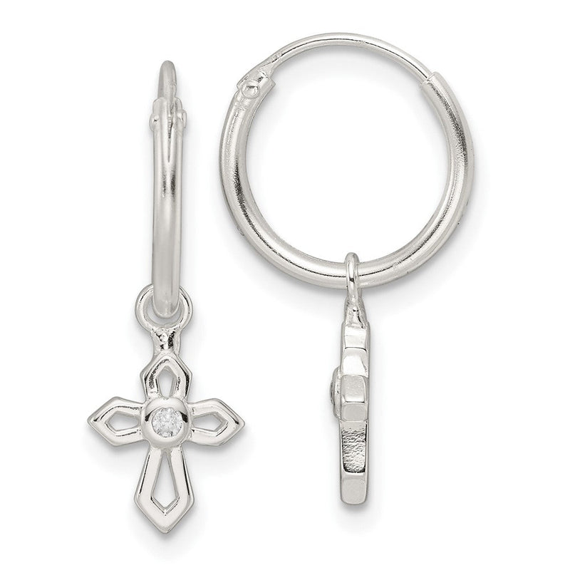 Sterlingsilber Poliert Zirkonia Passion Kreuz Hängend Endlos Creolen