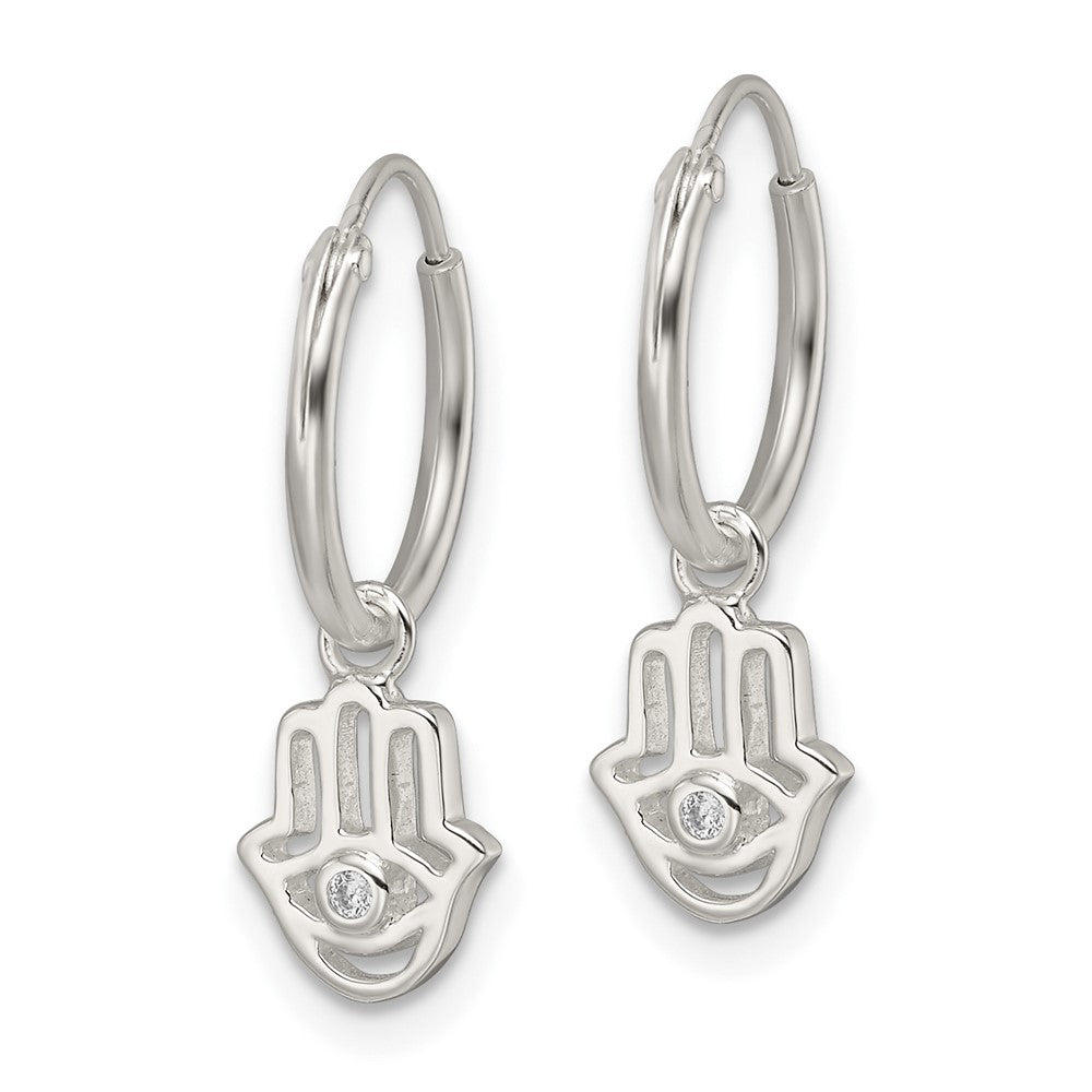 Sterlingsilber Poliert Zirkonia Hamsa Hängend Endlos Rund Creolen