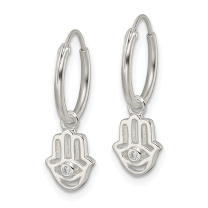 Sterlingsilber Poliert Zirkonia Hamsa Hängend Endlos Rund Creolen