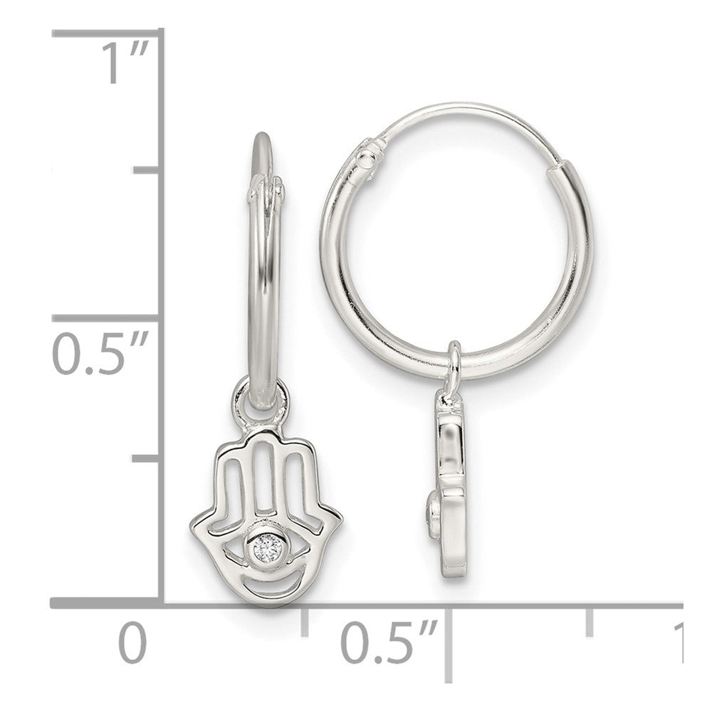 Sterlingsilber Poliert Zirkonia Hamsa Hängend Endlos Rund Creolen