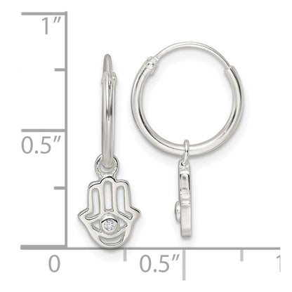 Sterlingsilber Poliert Zirkonia Hamsa Hängend Endlos Rund Creolen