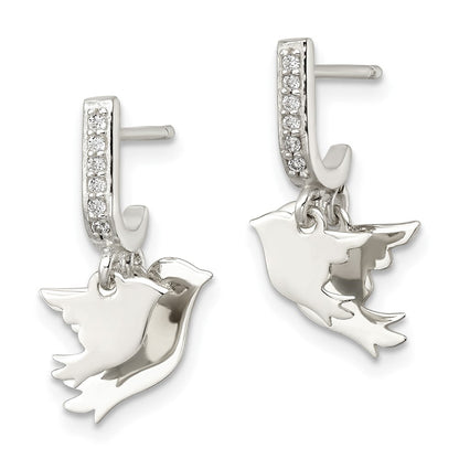 Sterlingsilber Poliert Zirkonia Zwei Doves J-hoop Ohrstecker