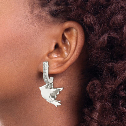 Sterlingsilber Poliert Zirkonia Zwei Doves J-hoop Ohrstecker