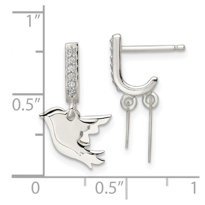 Sterlingsilber Poliert Zirkonia Zwei Doves J-hoop Ohrstecker