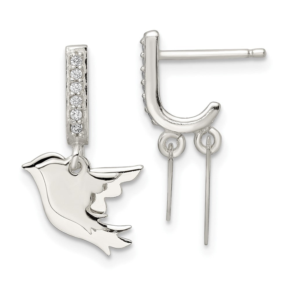 Sterlingsilber Poliert Zirkonia Zwei Doves J-hoop Ohrstecker