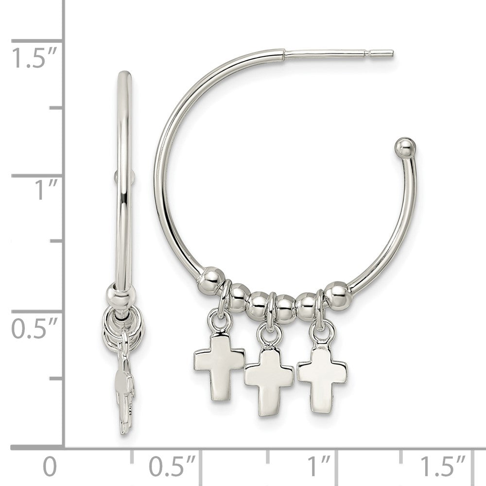 Sterlingsilber Poliert & Gekugelt Kreuz Hängend Stecker C- Creolen