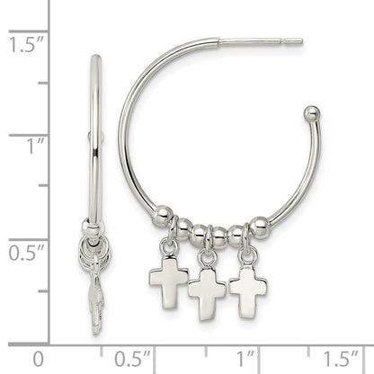 Sterlingsilber Poliert & Gekugelt Kreuz Hängend Stecker C- Creolen