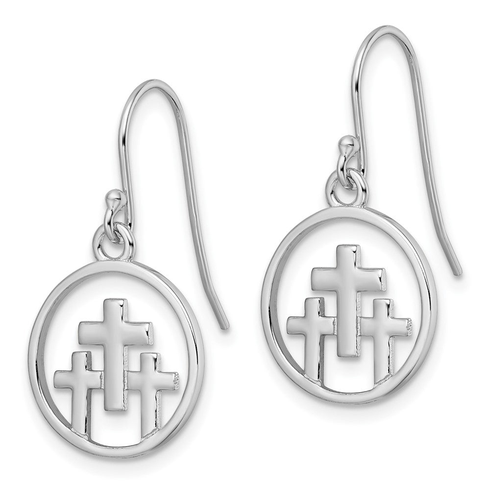 Sterlingsilber Rhodiniert Poliert 3 Crosses in Kreis Ohrhänger