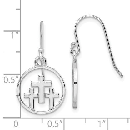 Sterlingsilber Rhodiniert Poliert 3 Crosses in Kreis Ohrhänger