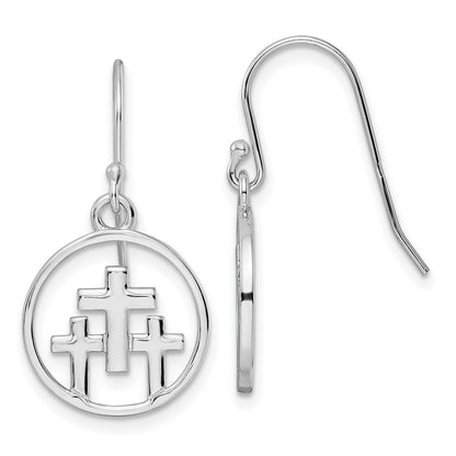 Sterlingsilber Rhodiniert Poliert 3 Crosses in Kreis Ohrhänger
