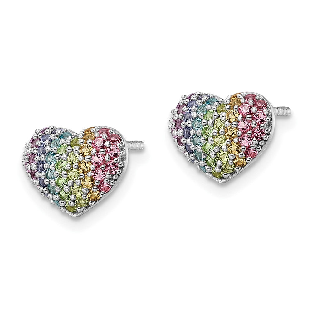 Sterlingsilber Rhodiniert Regenbogen Kristall Herz Ohrstecker