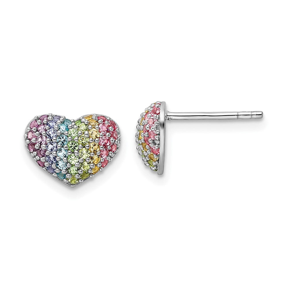 Sterlingsilber Rhodiniert Regenbogen Kristall Herz Ohrstecker
