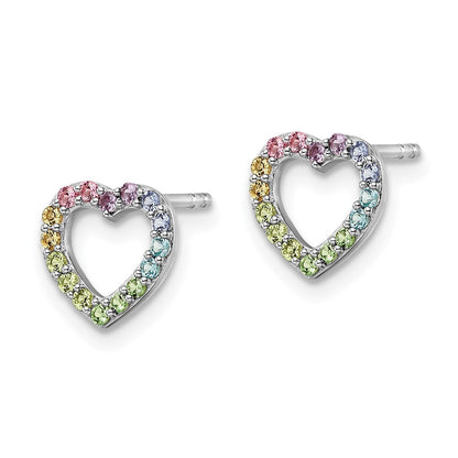 Sterlingsilber Rhodiniert Regenbogen Kristall Offen Herz Ohrstecker