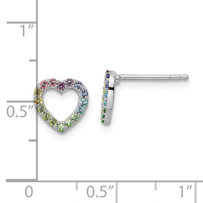 Sterlingsilber Rhodiniert Regenbogen Kristall Offen Herz Ohrstecker
